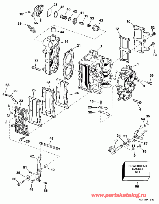  Evinrude HE15KCLF 1997  - linder & Crankcase / linder & ������ ���������
