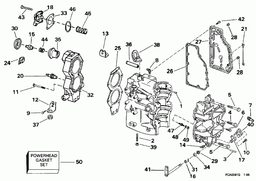  Evinrude HE55RSLC 1997  - linder & Crankcase / linder & ������ ���������