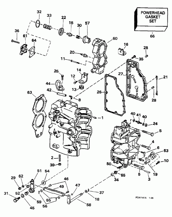 �������� ����� EVINRUDE HE55WMLZ 1997  - linder & ������ ��������� / linder & Crankcase