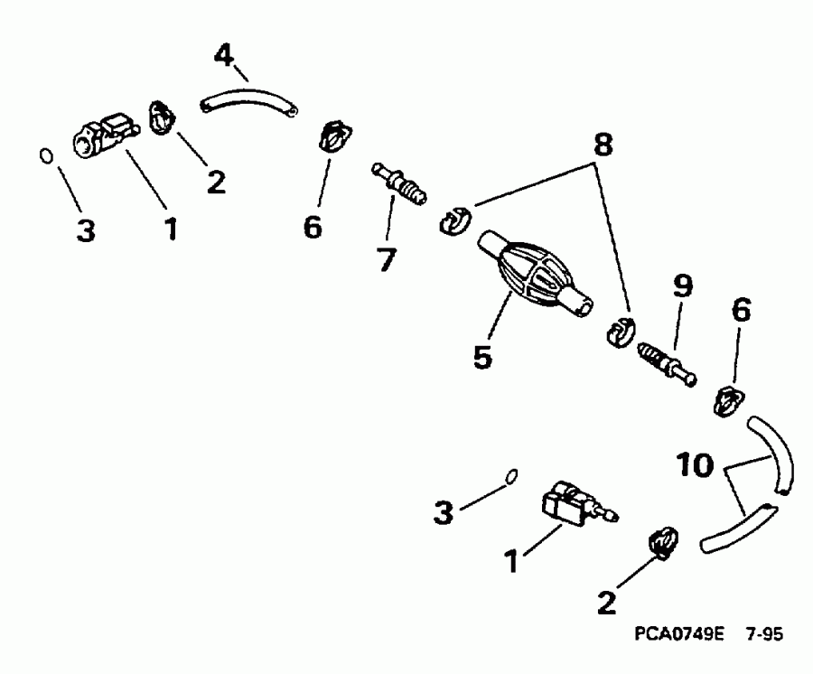 ��������� Evinrude HE55WMLZ 1997  - el ����� & ��������� ����� 5 / 16 ���� I.d. / el Hose & Primer Bulb 5/16 In. I.d.