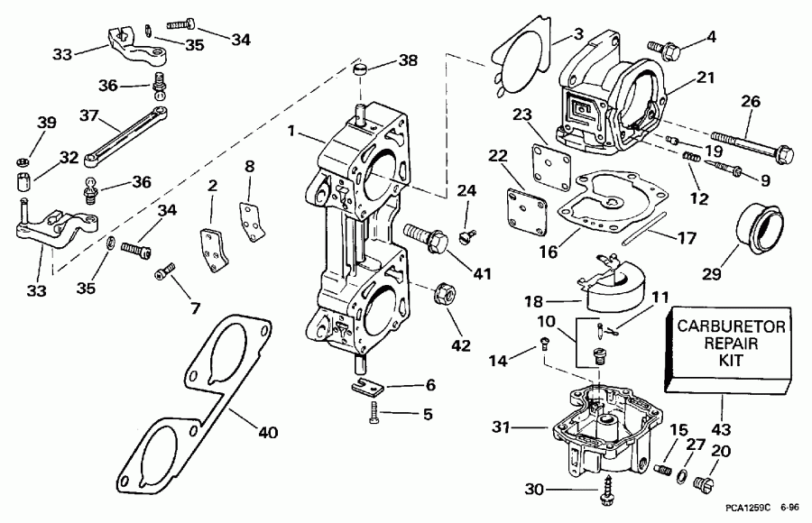 ��������� Evinrude SE125WTPXJ 1997  - rburetor & Linkage - rburetor & ��������� ��������