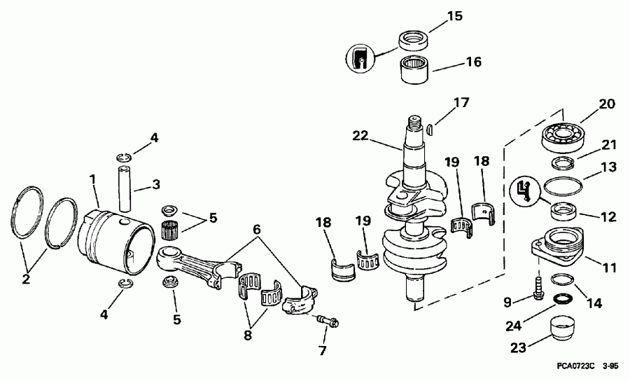 ����� Evinrude SE25RDEUR 1997  - ankshaft & Piston / ank��� & �������