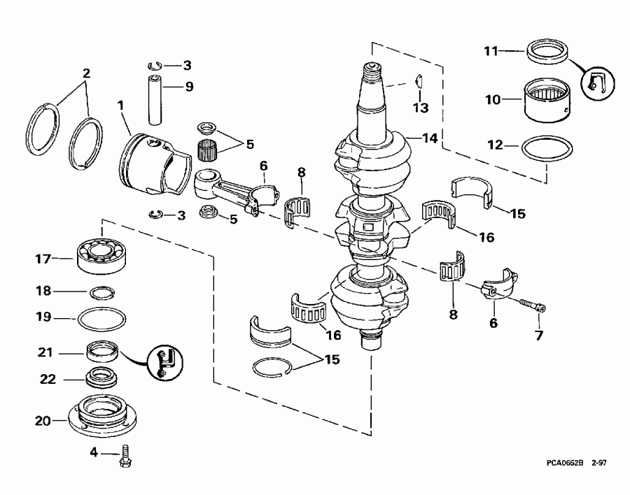 �������� ��������� ����� Evinrude SE65WMLZ2 1997  - ankshaft & Piston / ank��� & �������