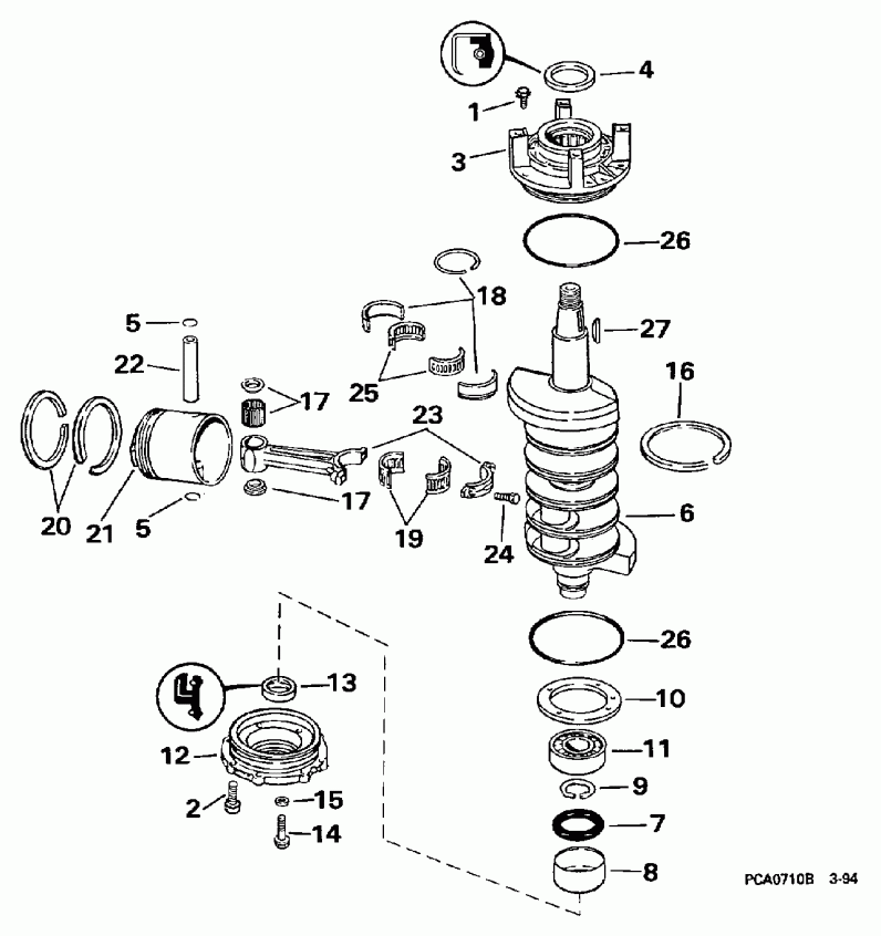 ����� EVINRUDE XE115HLEUA 1997  - ank��� & ������� / ankshaft & Piston