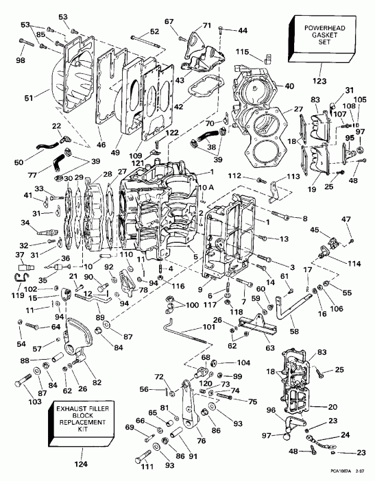 ��������� ����� EVINRUDE XE115HXEUA 1997  - linder & ������ ��������� / linder & Crankcase
