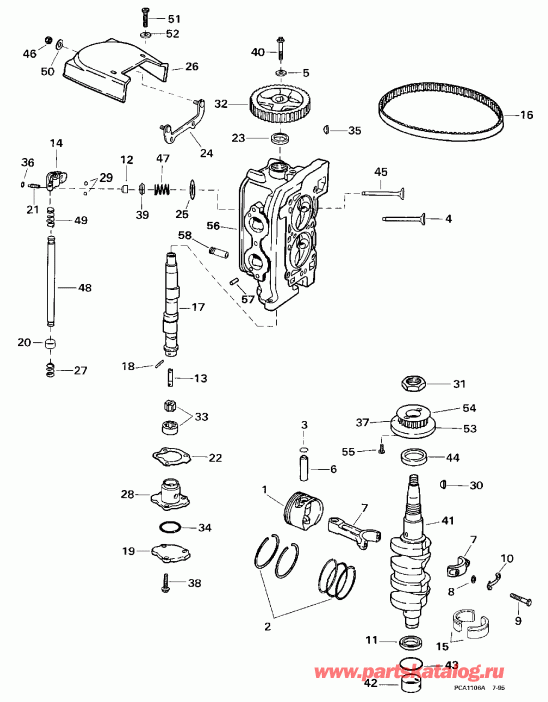 ��������� �������� ����� EVINRUDE BE10FDLECM 1998  - linder Head & Crankshaft / linder Head & ��������