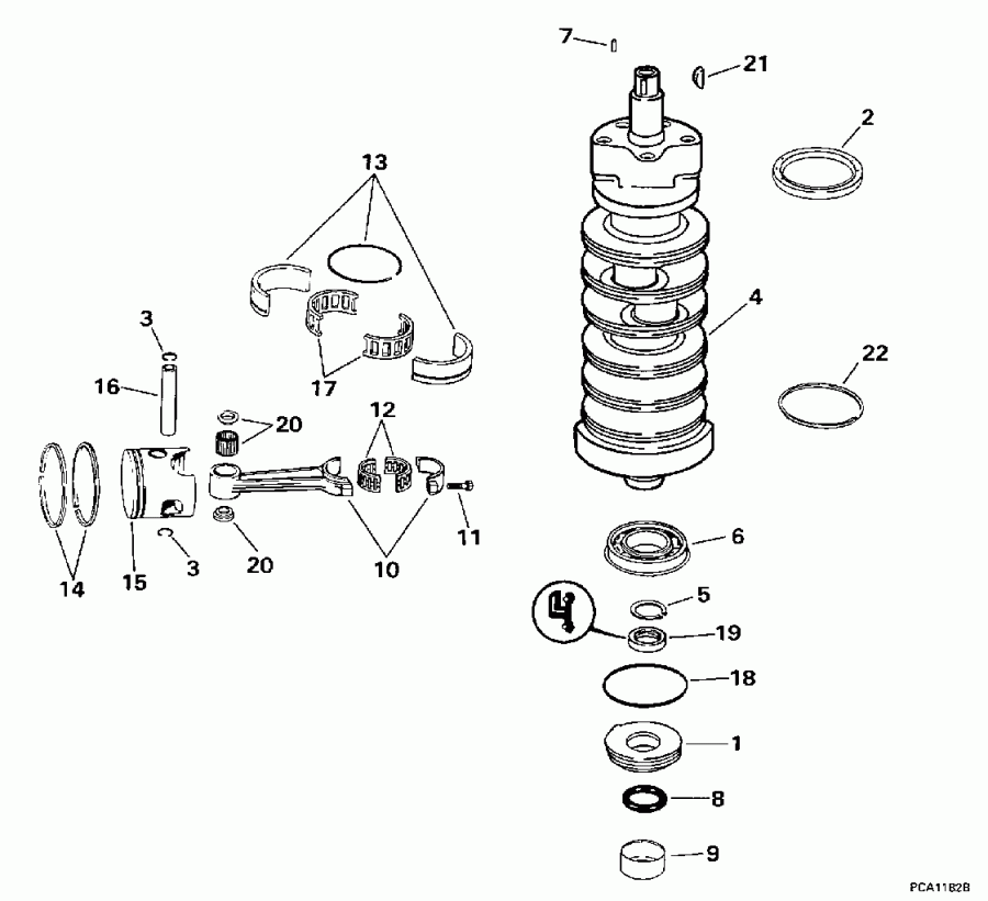����� Evinrude BE115SXECM 1998  - ank��� & ������� - ankshaft & Piston