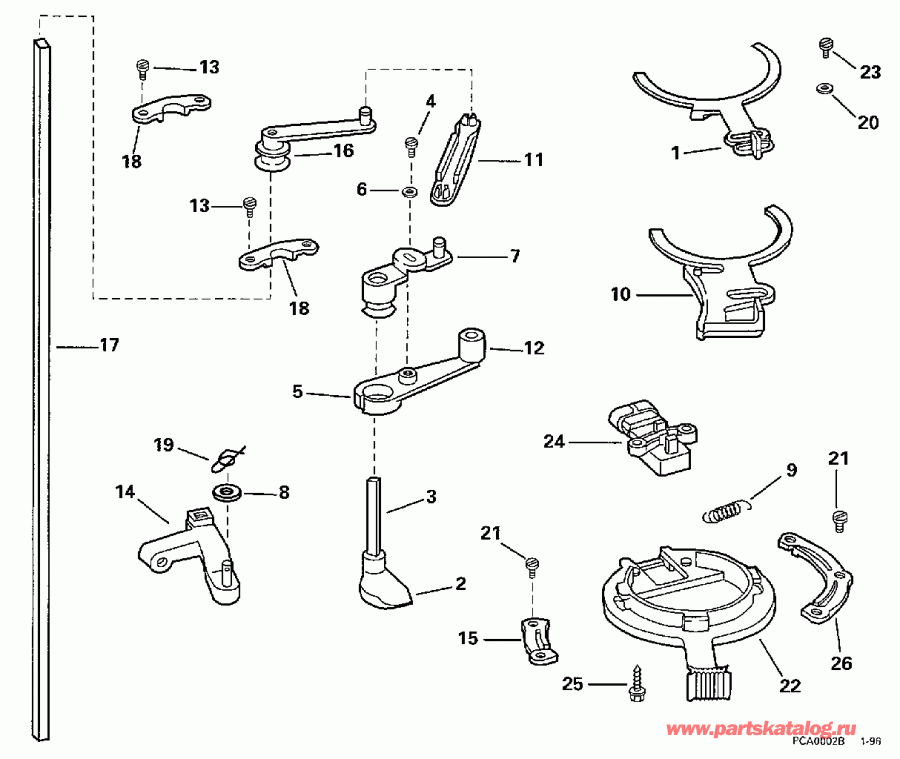 ��������� ��������� EVINRUDE BE150GLECD 1998  - rottle Linkage