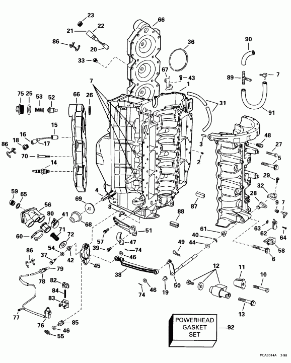 ����� EVINRUDE BE150NXECD 1998  - linder & Crankcase - linder & ������ ���������
