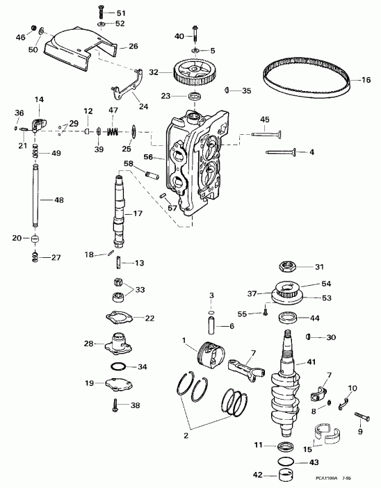 ��������� �������� ����� Evinrude BE15FWLECA 1998  - linder Head & Crankshaft / linder Head & ��������