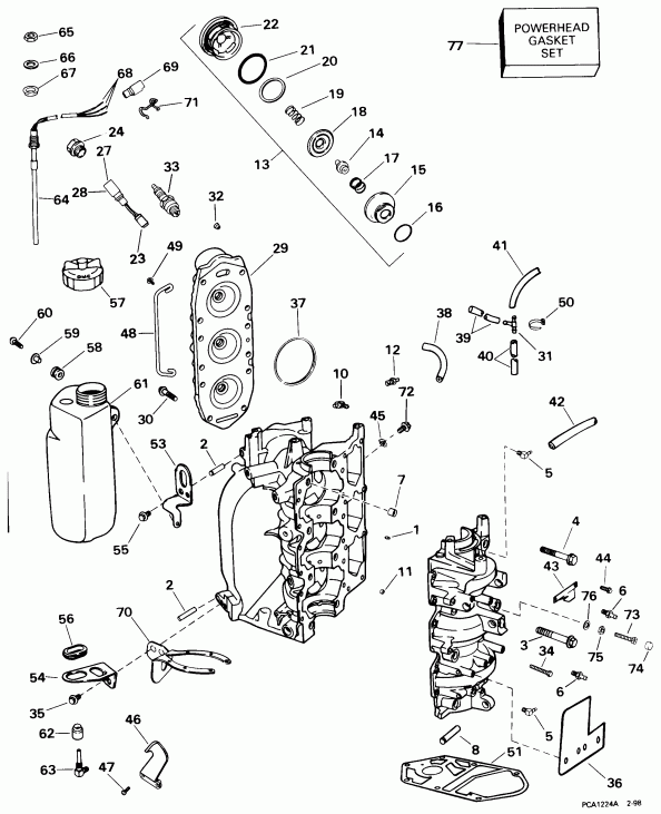 �������� ��������� ����� Evinrude BE25ARLECA 1998  - linder & Crankcase - linder & ������ ���������