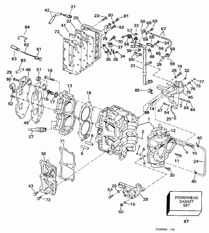 ��������� Evinrude BE25ELECE 1998  - linder & Crankcase / linder & ������ ���������