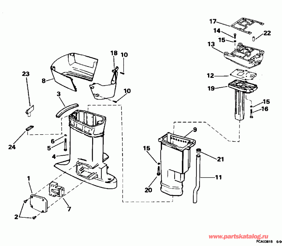 �������� ��������� ����� Evinrude BE35KECA 1998  - linder & Crankcase / linder & ������ ���������