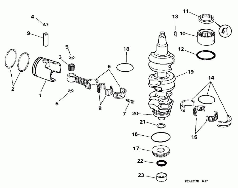 ��������� ����� EVINRUDE BE35KLECA 1998  - ankshaft & Piston