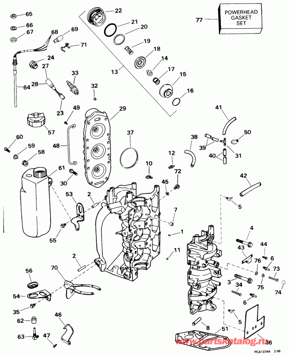 ����� Evinrude BE35QLECA 1998  - linder & ������ ��������� / linder & Crankcase