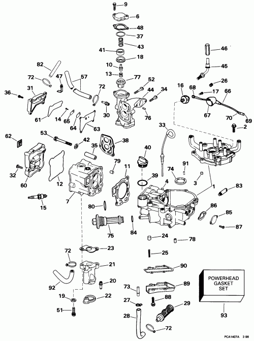  Evinrude BE5FRBLECC 1998  - linder & Crankcase - linder & ������ ���������