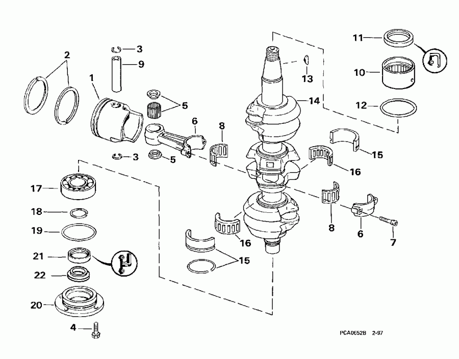 �������� ����� EVINRUDE BE60TLECM 1998  - ank��� & ������� / ankshaft & Piston