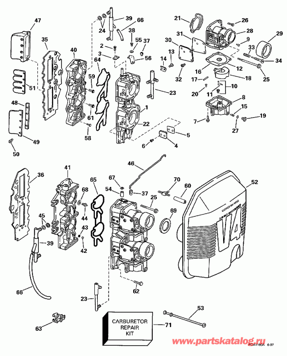 ��������� ����� EVINRUDE E100WQLECS 1998  - rburetor & Intake Manifold / rburetor & �������� ���������