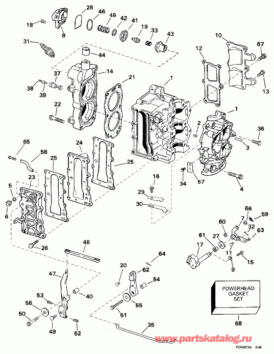 �������� ��������� ����� Evinrude E10FRECM 1998  - linder Head & �������� - linder Head & Crankshaft