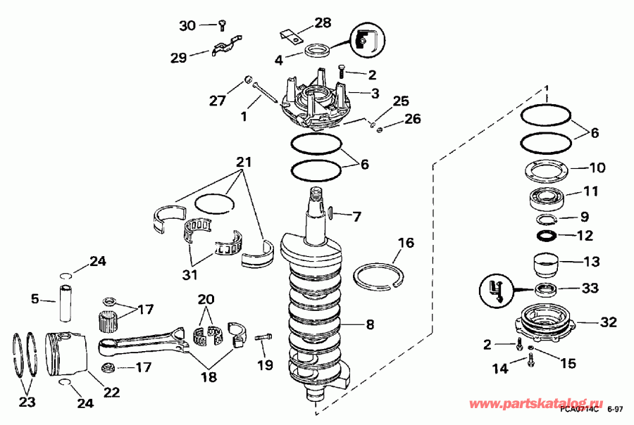 �������� ��������� ����� Evinrude E250PXECD 1998  - ankshaft & Piston
