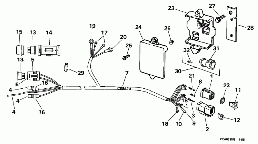 �������� ��������� ����� Evinrude E25ELECE 1998  - tor Cable Assembly - tor ������ Assembly