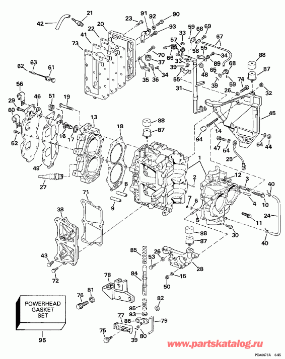 �������� ��������� ����� Evinrude E25RLECB 1998  - linder & Crankcase - linder & ������ ���������