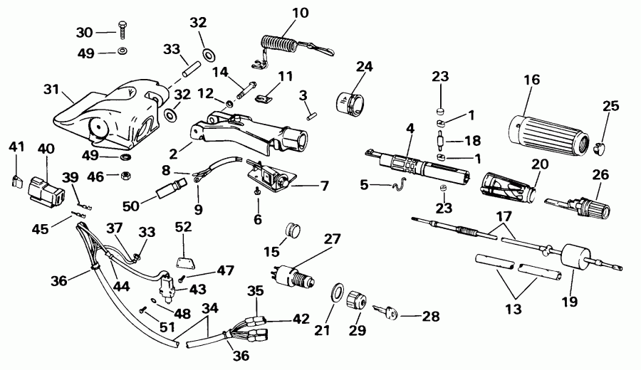 ��������� ����� EVINRUDE E25RMECA 1998  - ee������ & ������������� Handle - eering & Shift Handle