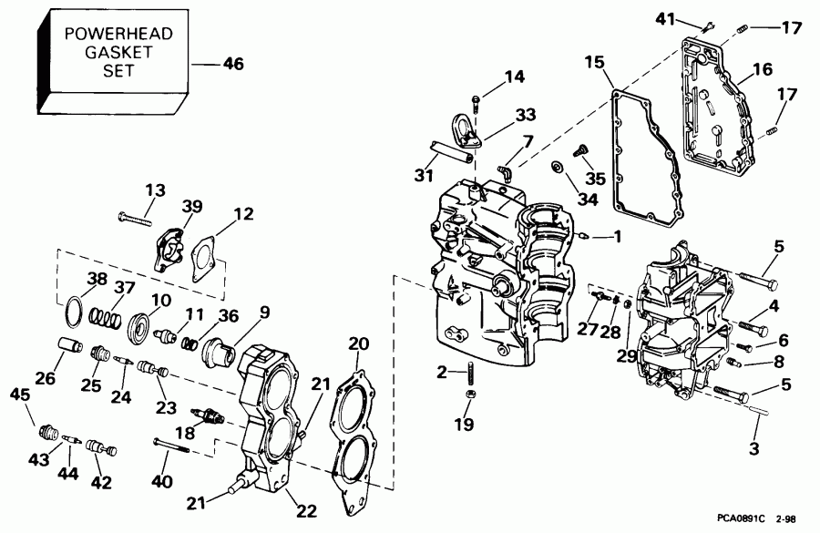 ��������� �������� ����� EVINRUDE E40RECR 1998  - linder & ������ ��������� - linder & Crankcase