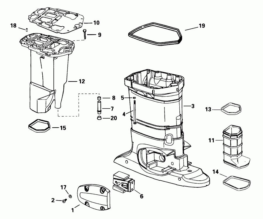 �������� ��������� ����� EVINRUDE E90FSLECS 1998  - haust ������ / haust Housing