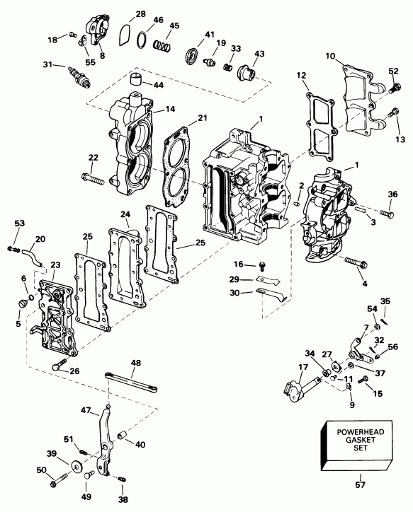 ��������� ����� Evinrude HE15KCO 1998  - linder & ������ ��������� - linder & Crankcase