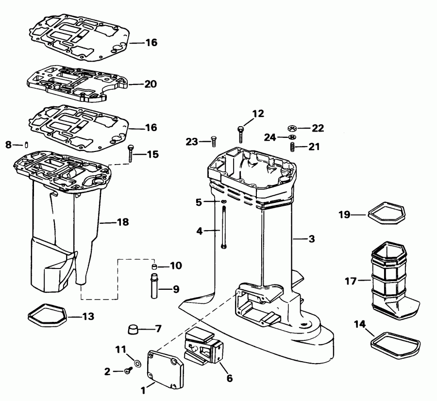 �������� ��������� ����� Evinrude SE105WELV 1998  - haust ������ / haust Housing