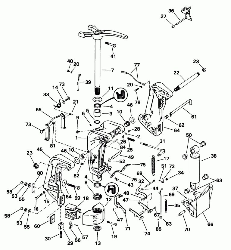 ��������� ����� Evinrude SE105WELV 1998  - ern & Swivel Bracket / ern & ���������� ���������