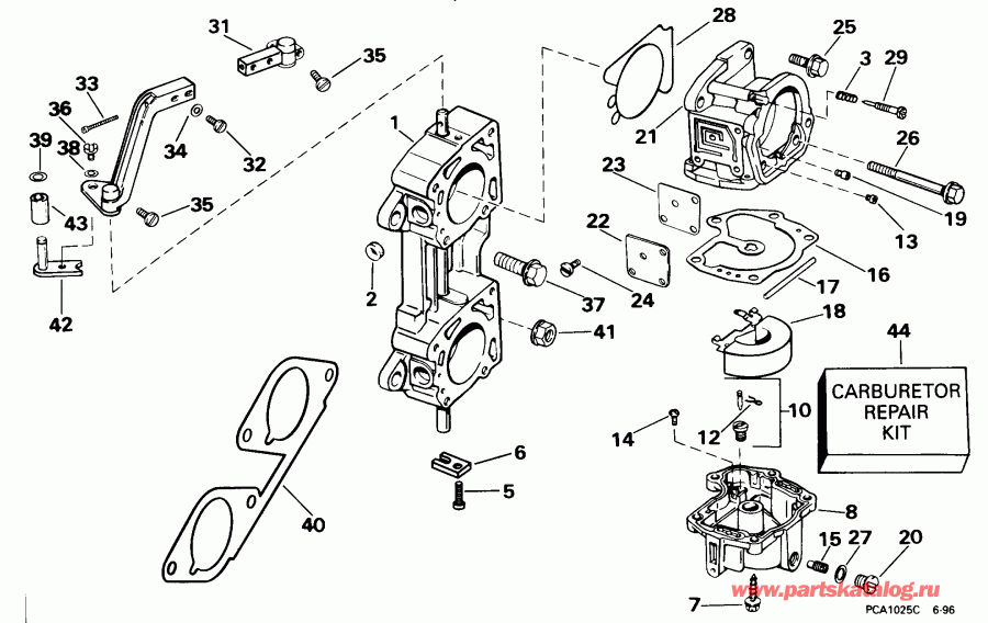 ����� Evinrude SE125RWYN 1998  - rburetor & ��������� �������� / rburetor & Linkage