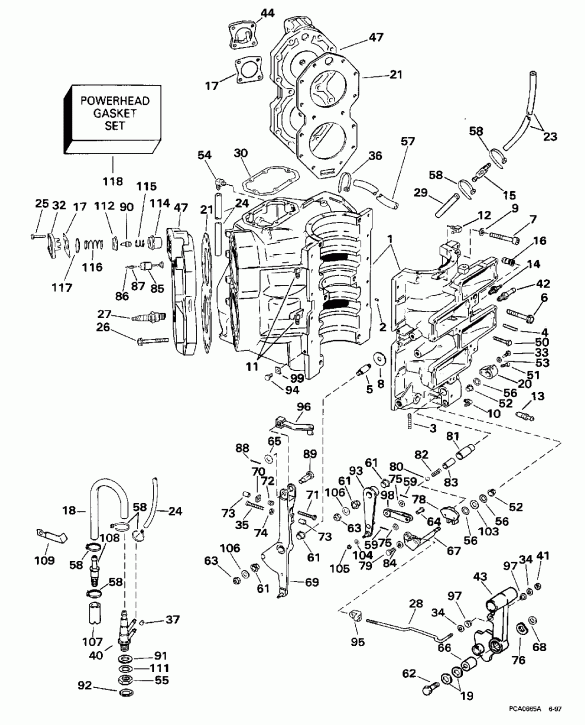 ��������� ����� EVINRUDE SE125RWYN 1998  - linder & Crankcase