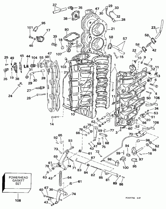 �������� ��������� ����� Evinrude SE225QXECC 1998  - linder & ������ ��������� / linder & Crankcase