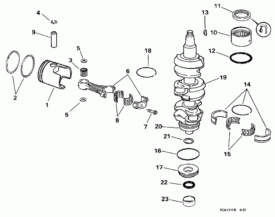 ��������� �������� ����� EVINRUDE SE35RWLECS 1998  - ank��� & ������� / ankshaft & Piston