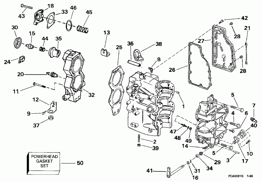 ����� EVINRUDE SE40RPLT2 1998  - linder & ������ ��������� - linder & Crankcase