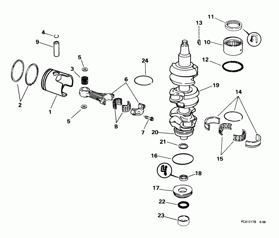 ��������� ��������� Evinrude BE35AREEA 1999  - ank��� & ������� / ankshaft & Piston