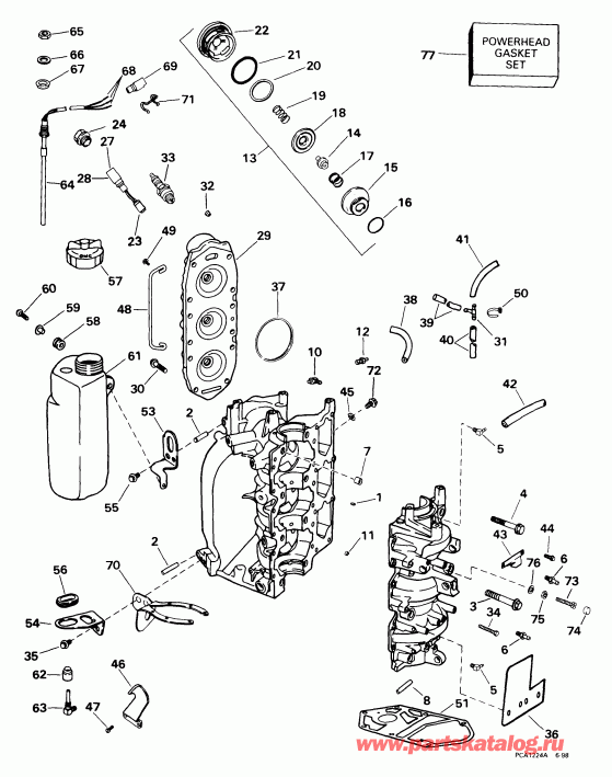 ����� Evinrude BE35AREEA 1999  - linder & Crankcase - linder & ������ ���������