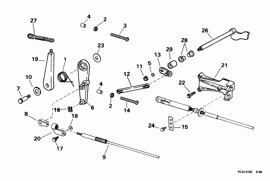 �������� ��������� ����� Evinrude BE35AREEA 1999  - rottle ��������� �������� / rottle Linkage