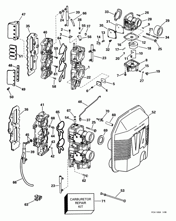 ��������� EVINRUDE E100WPLEEC 1999  - rburetor & �������� ��������� / rburetor & Intake Manifold