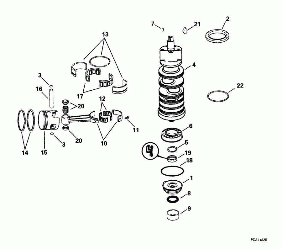 ��������� ����� EVINRUDE E100WPLEEC 1999  - ankshaft & Piston - ank��� & �������