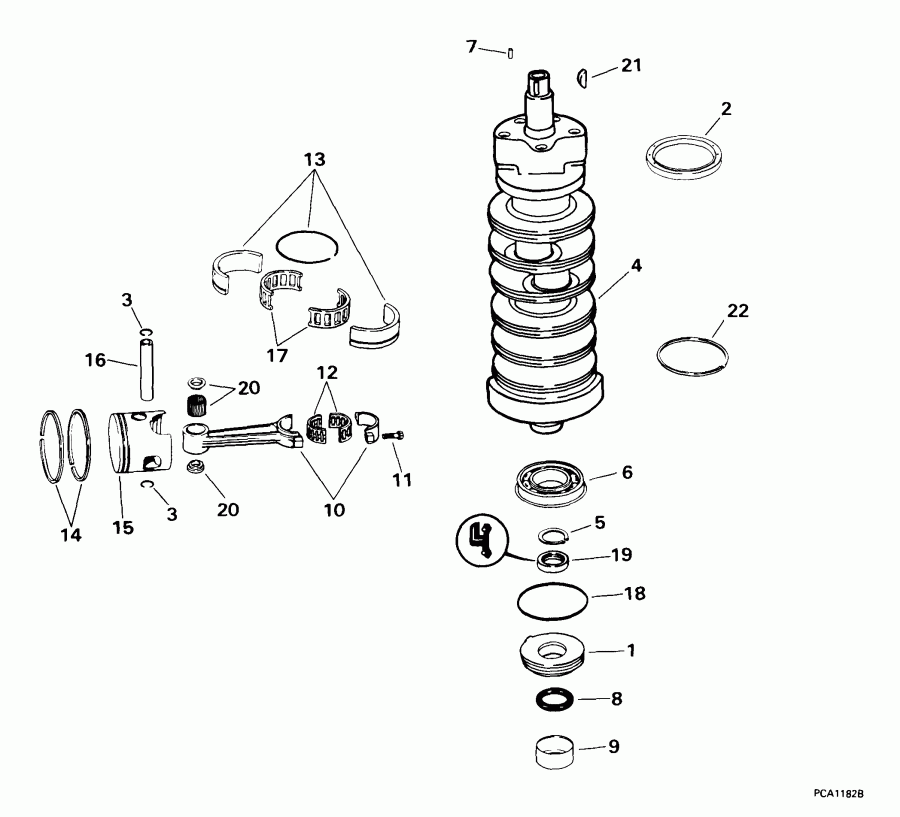��������� ��������� EVINRUDE E105WRLEES 1999  - ank��� & ������� - ankshaft & Piston