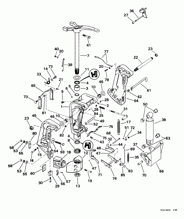 ����� Evinrude E105WRLEES 1999  - ern & Swivel Bracket - ern & ���������� ���������