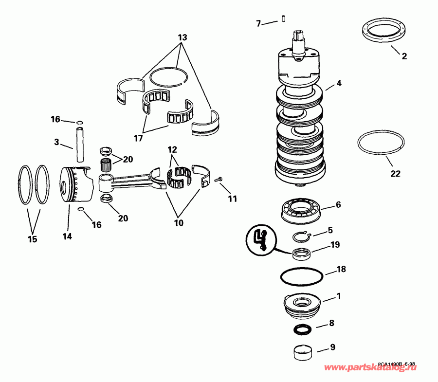 ��������� ��������� Evinrude E115FSLEEC 1999  - ankshaft & Pistons - ank��� & ������