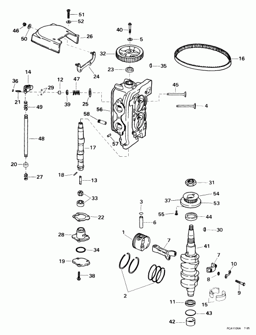 ��������� �������� ����� Evinrude E15RB4EEB 1999  - linder Head & �������� / linder Head & Crankshaft