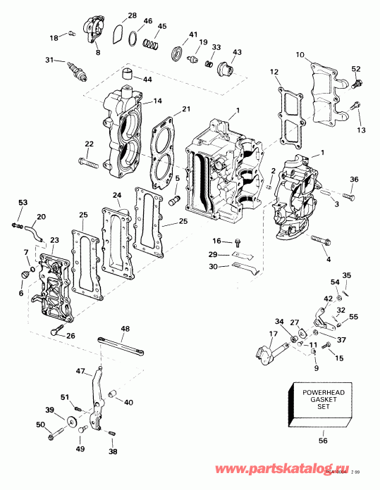 ��������� ����� Evinrude E15WRLEES 1999  - linder & Crankcase / linder & ������ ���������
