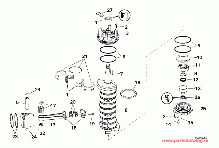 ��������� �������� ����� EVINRUDE E200FCXEES 1999  - ankshaft & Piston / ank��� & �������