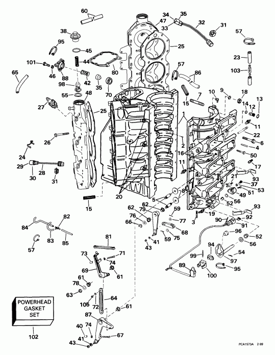  EVINRUDE E200FSLEES 1999  - linder & Crankcase