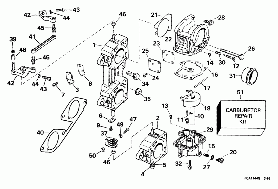 ����� EVINRUDE E200WPXEEN 1999  - rburetor & Linkage - rburetor & ��������� ��������